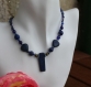 Parure collier pendentif-bracelet-boucles d'oreilles lapis lazuli et graine dans un dégradé de bleu modèle 