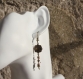 Boucles d'oreilles métal bronze-swarovski fumé-verre beige satiné modèle 