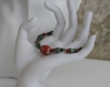 Ensemble bracelet et boucles d'oreilles céramique-perles népalaises-perles bois rouge et vert modèle 