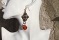 Boucles d'oreilles métal or antique-swarovski ambre modèle 