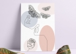 Carte 10 cm x 15 cm dessin épuré femme, affiche visage femme, femme et papillons, visage femme profil, cadeau noel dessin femme, illustration minimaliste femme