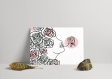 Carte 10 cm x 15 cm illustration visage femme, wall art femme, dessin profil femme fleurs, dessin tête femme minimaliste fleurs, dessin femme imprimé en france