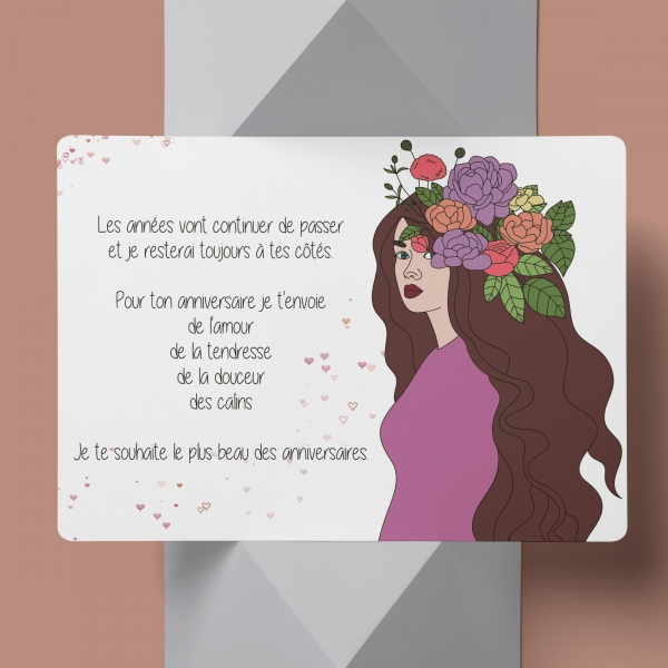 Carte anniversaire femme, carte anniversaire amie, carte de voeux fleurs et  message, carte joyeux anniversaire, carte anniversaire fait main :  art-numerique par une-tasse-de-the
