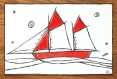 Bateau rouge et blanc - peinture graphique à l'acrylique sur papier