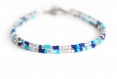 Bracelet 2 rangs perles bleu & argent galactic