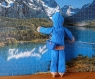 Vêtement combi-pantalon laine bleu pour poupée mannequin barbie