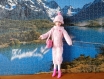Vêtement jupe, pull bonnet en laine, rose chiné, pour poupée mannequin barbie