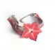 Bracelet adaptable en bandeau sur commande dentelle taupe satin et sa fleur soie rose saumon peinte