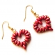Boucles d'oreilles  coeur perles rouge corail et or soirée mariage ou soirée