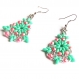 Boucles d'oreilles perles tissées forme chandelier turquoise corail et argent
