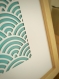 Cadre bois pour décoration intérieur en papier découpé motif japonais seigaiha