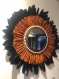 Magnifique miroir en raphia naturel orange et grandes plumes