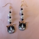 Boucles d'oreilles chat noir et blanc 2