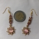 Boucles d'oreilles soleil rose, perles roses et or avec crochets argent 925 dorés.