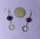 Boucles d'oreilles etoiles violettes argent, perle améthyste avec crochets argent 925 antiallergéniques.s