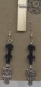 Boucles d’oreille pendantes perles noires et hibou
