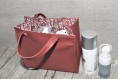 Petit sac pour ranger maquillage/produits de soins/autres en simili cuir bordeaux et coton bordeaux imprimé