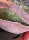 Sac à main handmade neuf simili cuir cabas rose vert geisha 
