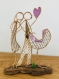 Cadeau de naissance original figurines ficelle et papier amour parents bébé landau poésie sculpture fil fer kraft armé sur bois flotté
