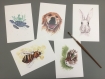 Lot de 5 cartes postales d'animaux à l'aquarelle - lot 2