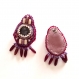 Parure en pierres de cordiérite taillées en france brodées de perles violet et rouge carmin