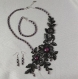 Parure féérique gothique dentelle hématite violet noir - ensemble ras de cou, boucles d'oreille et bracelet asymétrique