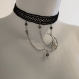 Collier gothique ras de cou en dentelle noire avec pendentif crane lune en acier inoxydable et perle en quartz tourmaline