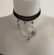 Collier gothique ras de cou en dentelle noire avec pendentif crane lune en acier inoxydable et perle en quartz tourmaline