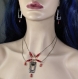 Parure boucle d'oreille et collier en acier inoxydable gothique avec perles en verre rouge - motif guillotine