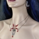 Parure boucle d'oreille et collier en acier inoxydable gothique avec perles en verre rouge - motif guillotine