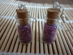 Boucles d'oreilles fioles verre, bochon liège et sel cristalin violet