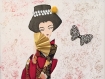 Geisha tableau carton plume et tissu