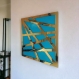 Cadre miroir design doré ou argenté - art mural moderne nuance de bleu 27x27cm - panneau mural décoratif carré -décoration bureau