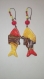 Boucles d'oreilles poisson céramique jaune/rouge