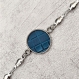 Bracelet acier inoxydable simili cuir bleu canard texturé, fermoir mousqueton, cadeau femme