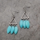Boucles d'oreilles acier inoxydable forme triangle,  sequins émaillés bleu turquoise, cadeau femme