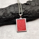 Collier chaine acier inoxydable avec pendentif simili cuir rouge caviar, cadeau femme
