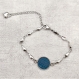 Bracelet acier inoxydable simili cuir bleu canard texturé, fermoir mousqueton, cadeau femme