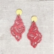 Boucles d'oreilles cuir rouge pailleté motif coquillage, support acier inoxydable argenté, cadeau femme
