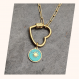 Collier pendentif en forme de cœur en acier inoxydable doré avec pendentif imitation turquoise, cadeau femme