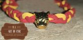 Bracelet tressé jaune et rouge - breloque tête de léopard