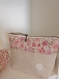 Trousse de toilette en tissu coton à motif fleur rose et lin - lot de 2 -