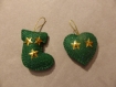 Cœur de noël et botte de noël  étoiles en feutrine verte à paillettes 