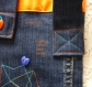 Sacoche/sac bandoulière en jean recyclé modèle cœurs et couture couleurs   