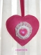 Cœur en feutrine rose et fleurs yoyo tissu coton fleuri et blanc