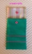 Etui pochette pour portable en tissu vert uni et broderies lignes appliquée rose 