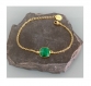 Bracelet femme gourmette pierre émeraude plaqué or 24 k, bracelet doré, bracelet émeraude, bijoux cadeaux, bijou femme or cadeau de noel
