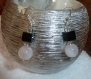 Boucles d'oreilles agates noires, quartz rose, perles de rocaille verre transparent