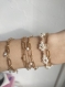 Bracelet double grosse maille perle fleur en acier inoxydable doré 