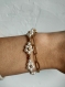 Bracelet double grosse maille perle fleur en acier inoxydable doré 